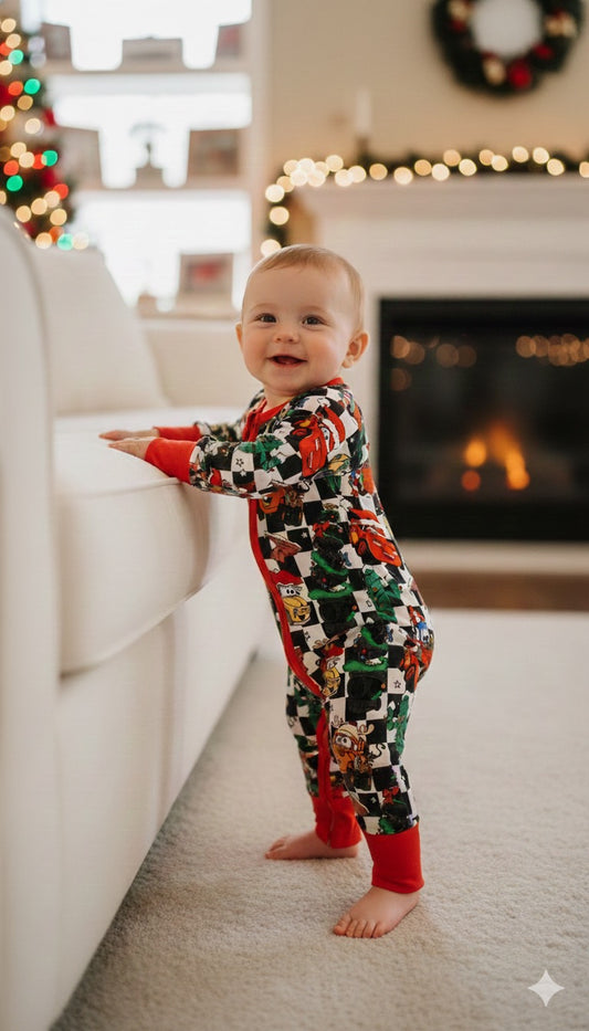 Christmas Car Bamboo Zipper Romper