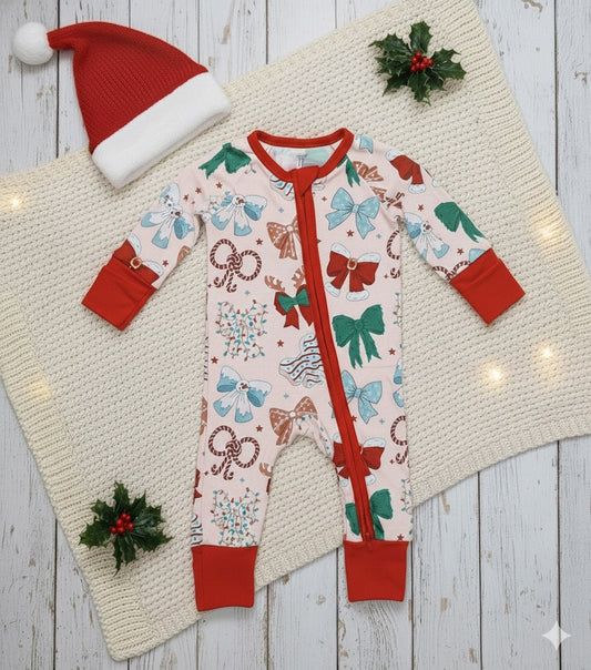 Christmas Bows Zipper Romper