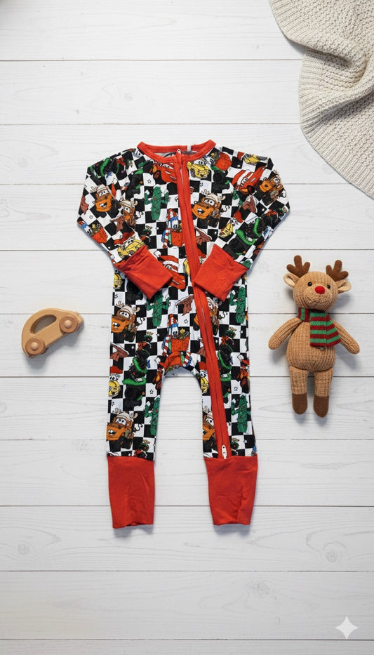 Christmas Car Bamboo Zipper Romper