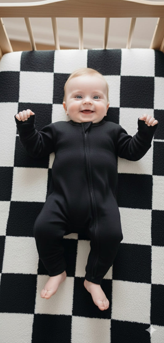 SNUGGLE BUMS Solid Black Bamboo Zipper Romper
